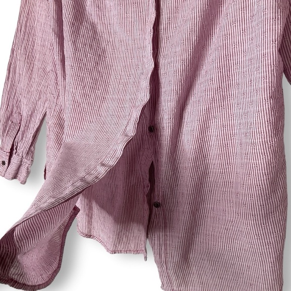 Free People No Limits Shirt Sz XS Button Down Oversized Tunic Striped Red - Picture 10 of 12